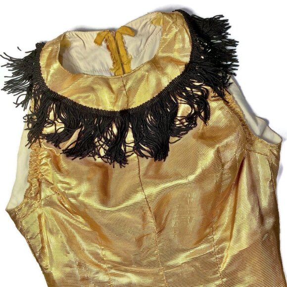 Vtg 60s circus pinup showgirl dance rave festival costume leotard gold fringe OS - Picture 2 of 5